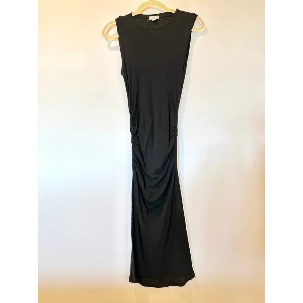James Perse Bodycon knit side ruched tank midi dress black sz 2 medium tencel